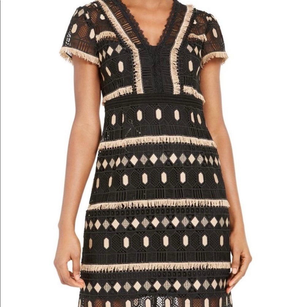 Nanette Lepore Black Effortless Geo-lace Sheath Dress